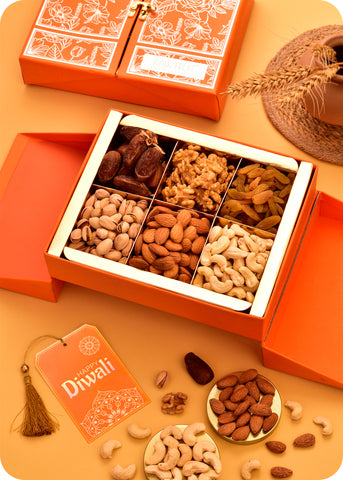 Diwali gift range of sweets, chocolates and dry fruits.