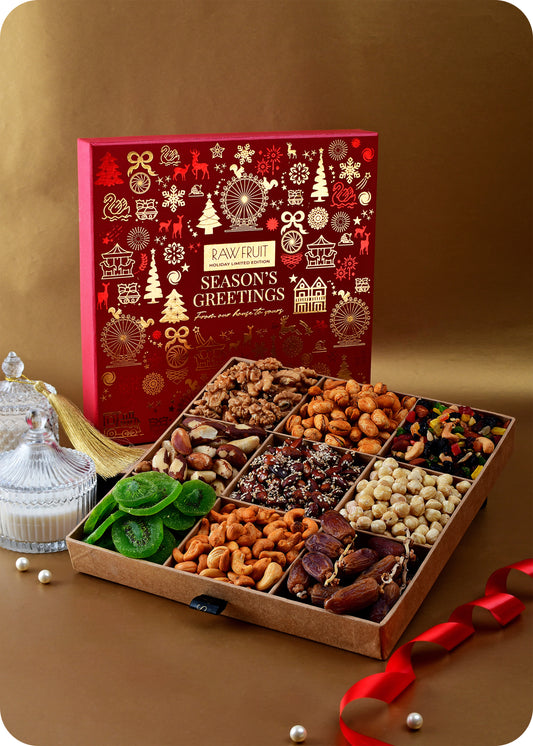 Seasons Greeting Gift Tray with Tropical Dry and Dried Fruits Premium