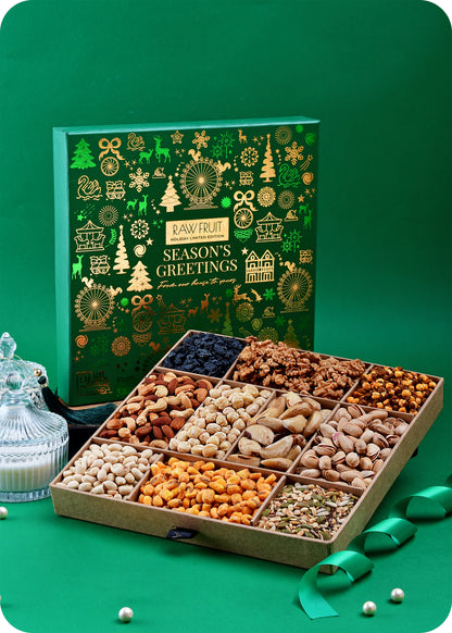 Seasons Greeting Gift Box with Dry Fruits - Jumbo pack in Green