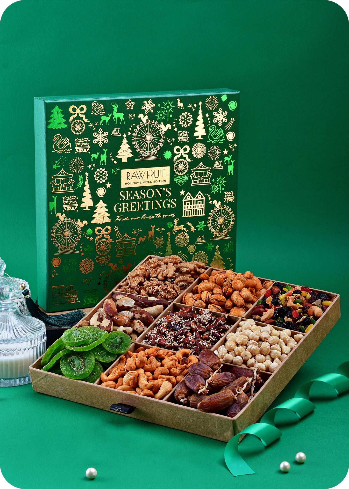 Seasons Greeting Gift Tray with Tropical Dry and Dried Fruits Premium