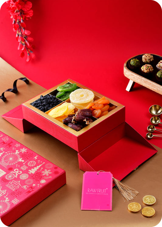 Seasons Greeting Gift Box with Dried Tropical Fruits (Premium) - Stand Box