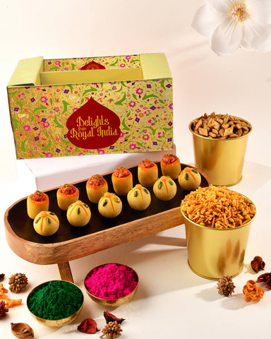 Holi Gift Pack Thandai & Pan Laddoo, Pudhina Paare, & Khatta Meetha Mix