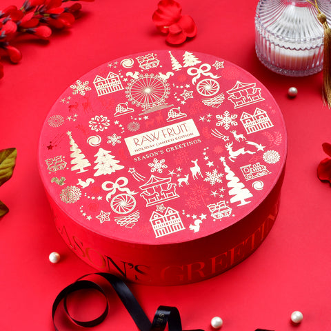 Seasons Greeting Round Box with Chocolate Red & Premium Dry Fruits - Red