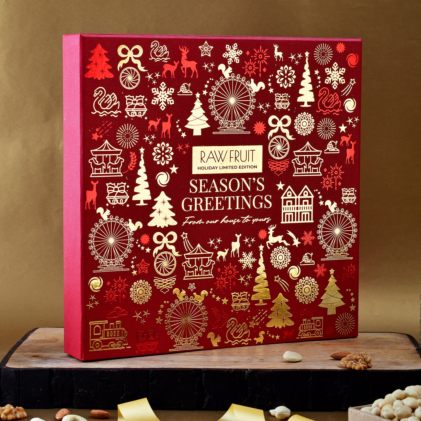 Seasons Greeting Gift Box with Dry Fruits - Jumbo pack in Red