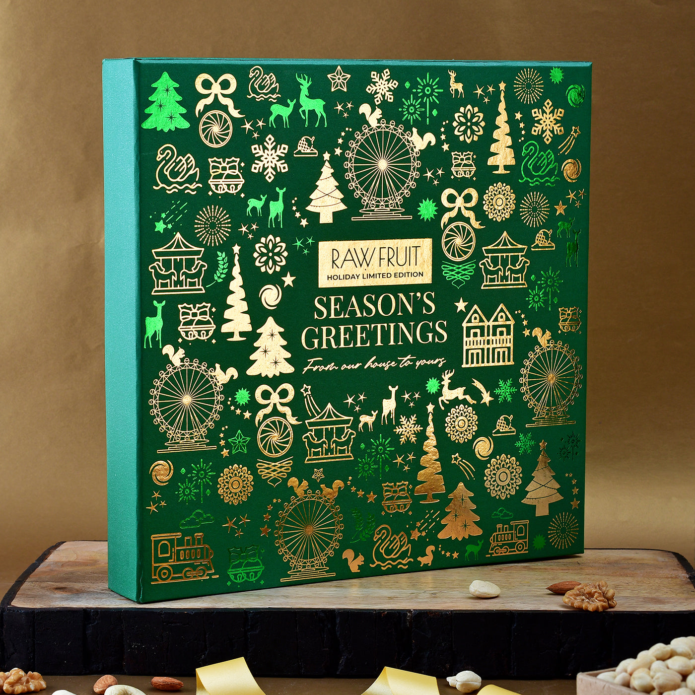 Seasons Greeting Gift Box with Dry Fruits - Jumbo pack in Green