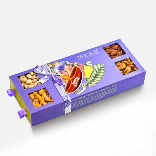 HyperFoods RawFruit Diwali gift Dry fruit box | JUMBO BOX-I of 4 Dry fruit gift pack with Honey Roasted Almond Roasted Corn Salted Peanuts Roasted Cashew | Diwali Gifts for family and friends - HyperFoods.in